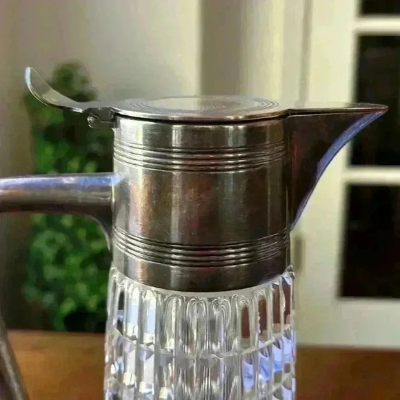 Vtg Crystal Claret Pitcher/Wine Decanter Top Area Handle And Spout Silver Plate - Picture 4 of 8